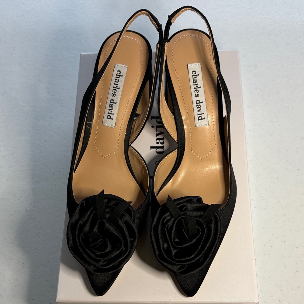 Charles David Black Floral Slingback Heels